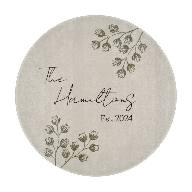 New Year's blue and grey floral cutting board (Front)