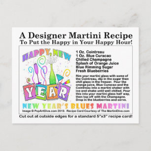 New Year's Blues Martini Recipe Postcard