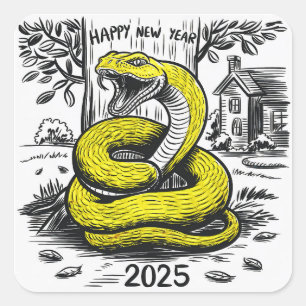 New Year's Card Snake 2025 Square Sticker