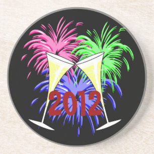 New Year's Champagne And Fire Works Coaster