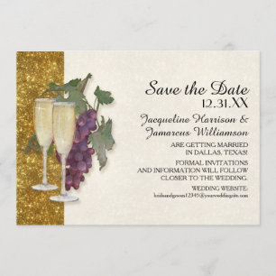 New Years Champagne Glass Grapes Save the Date Invitation