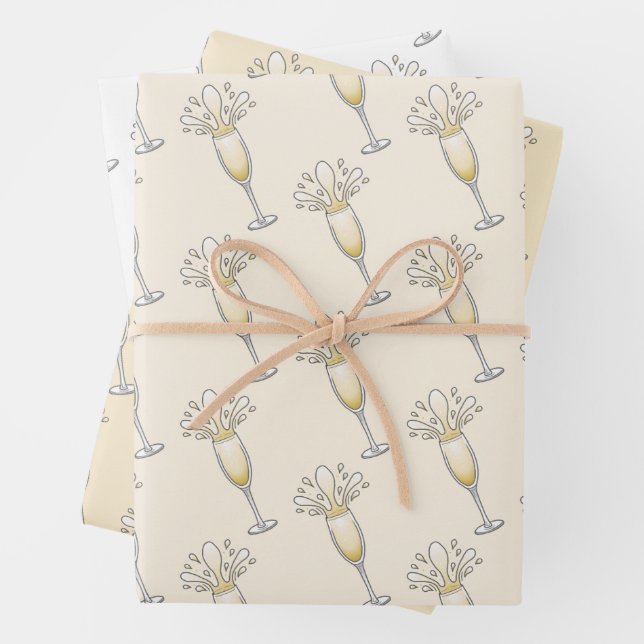New Years Champagne Glass Wrapping Paper Sheet (In situ)
