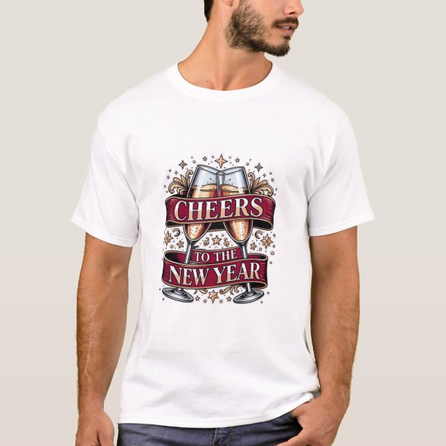 New Year's Champagne T-Shirt, Premium Ornate Toast T-Shirt (Front)