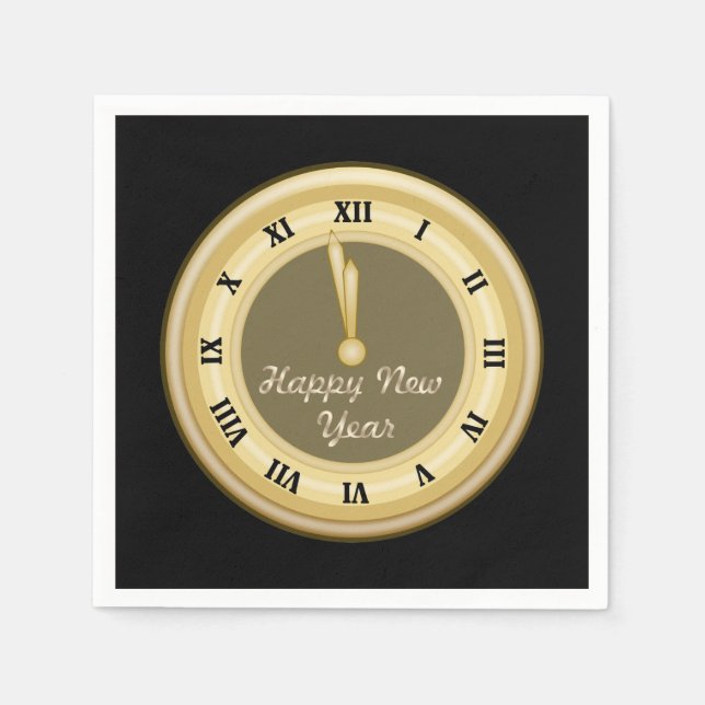 New Years clock Holiday paper napkins (Front)