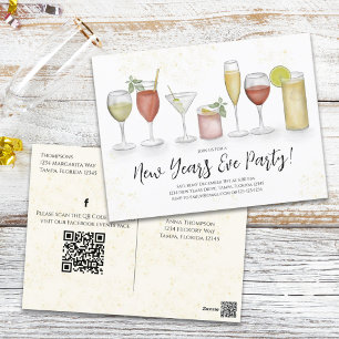 New Year's Cocktail Drinks QR Code Pre Addressed Postcard