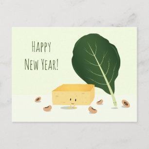 New Years Cornbread Black Eye Peas Collard Greens Holiday Postcard