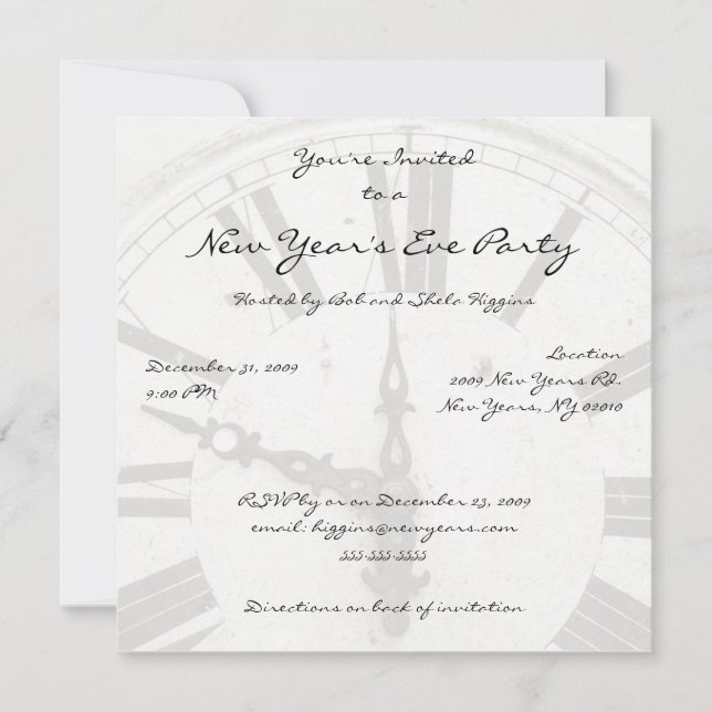 New Year's Countdown Clock Party Invitations (Front)