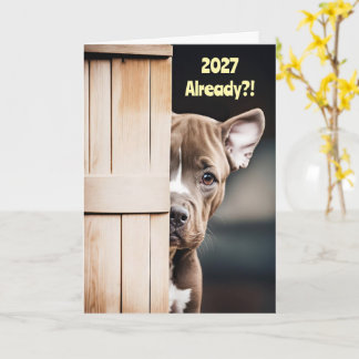 New Years Cute Funny 2027 Pitbull Puppy Door Card