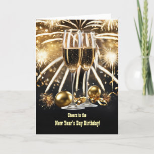 New Years Day Birthday Champagne and Fireworks  Card