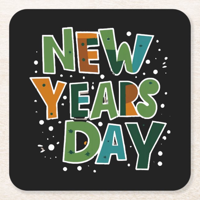 New Year's Day Square Paper Coaster (Front)