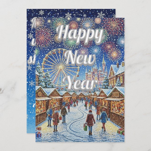 New Year's design with blue sky Holiday Card (Front/Back)