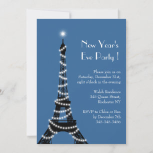 New Year's Eiffel Tower Invitation blue