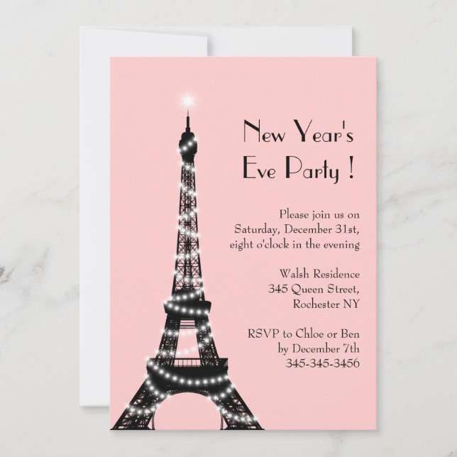 New Year's Eiffel Tower Invitation pink (Front)