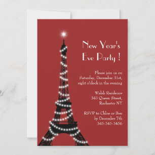 New Year's Eiffel Tower Invitation red