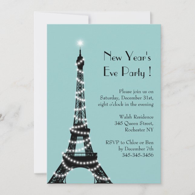 New Year's Eiffel Tower Invitation turquoise (Front)