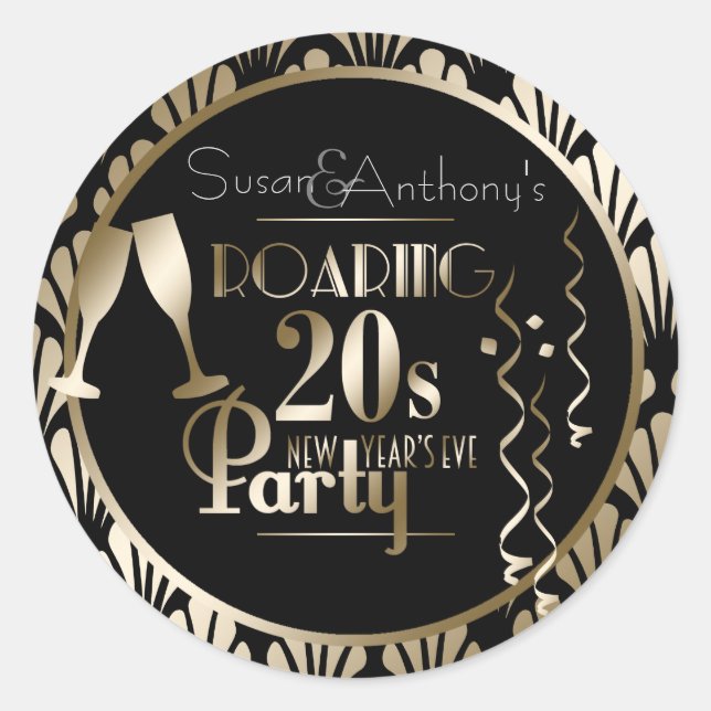 New Year's Eve 2020 Roaring 20s Gold Art Deco Classic Round Sticker (Front)