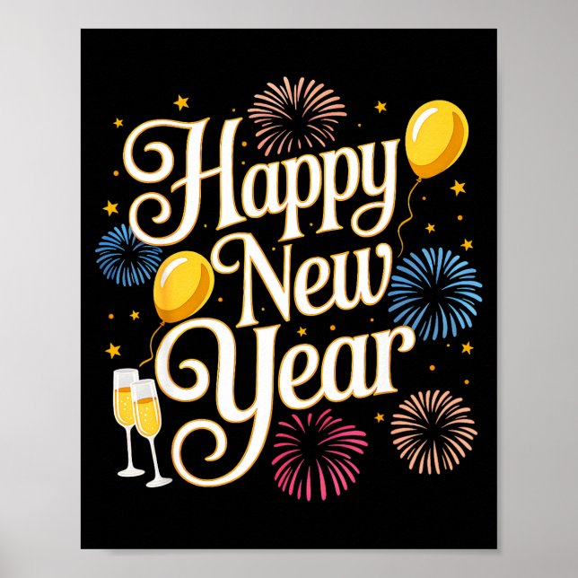 New Years Eve 2026 Party Countdown Fireworks Happy Poster (Front)