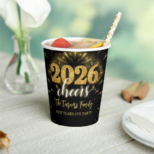 New Year's Eve 2026 Party Gold & Black Paper Cups