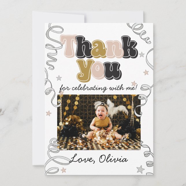 New Years Eve Birthdayt Thank You Photo Card (Front)