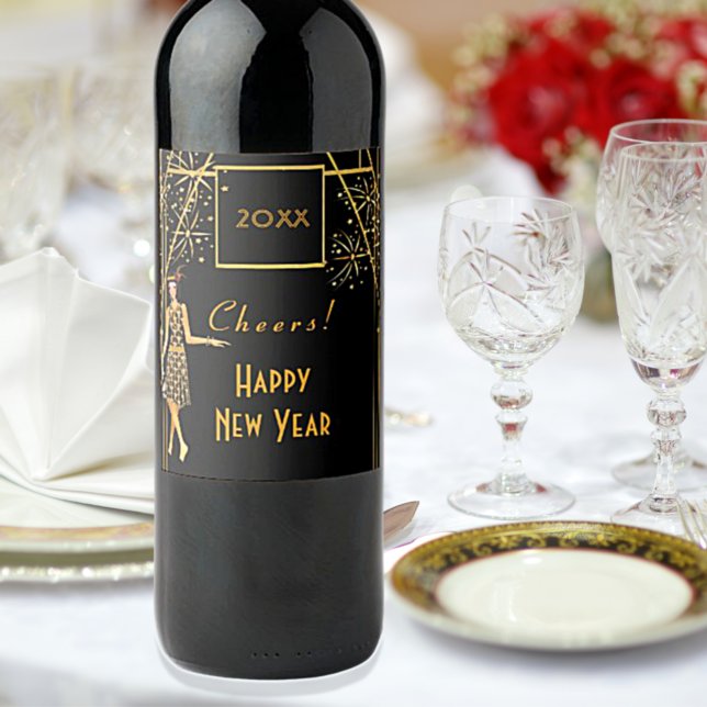 New Year's Eve black gold 1920's fireworks Wine Label (Creator Uploaded)