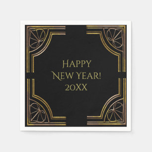 New Year's Eve Black Gold Art Deco Napkin