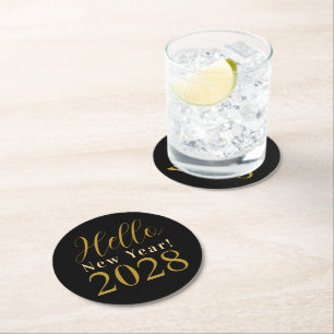 New Year's Eve Black Gold Party Round Paper Coaster