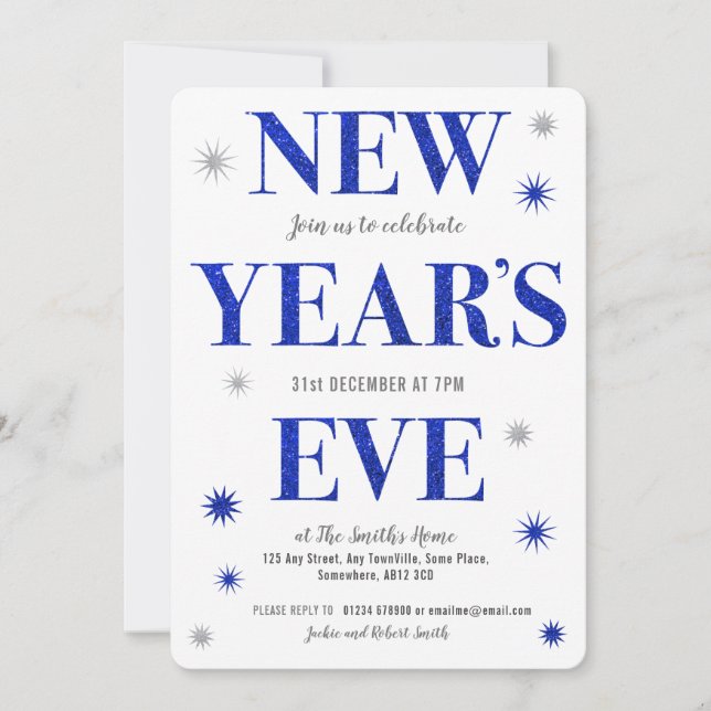 New Year's Eve Blue & Silver invitation (Front)