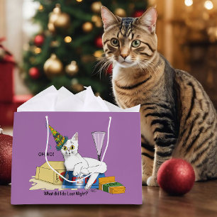 New Years Eve Cat Funny Large Gift Bag