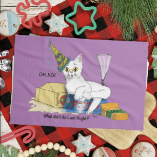 New Years Eve Cat Funny Tea Towel