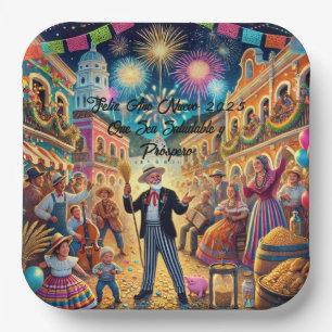 New Year's Eve Celebration El Año Viejo Paper Plate