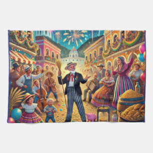New Year's Eve Celebration El Año Viejo Tea Towel