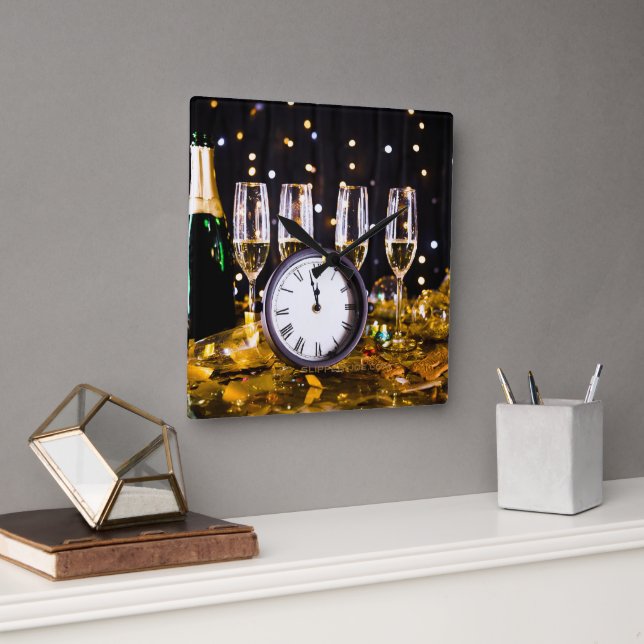 New Year's Eve celebration SlipperyJoe's champagne Square Wall Clock (Office)