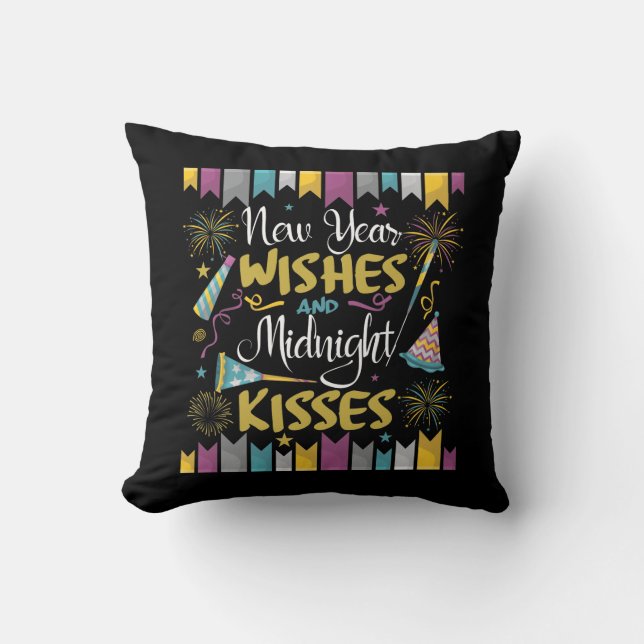 New Year's Eve Celebration Wishes Midnight Kisses Cushion (Front)