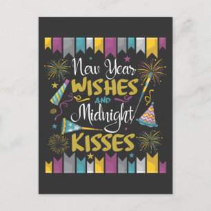 New Year's Eve Celebration Wishes Midnight Kisses Postcard