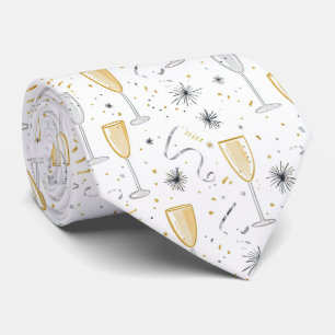 New Year's Eve Champagne Fireworks White Blac Gold Tie