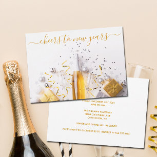 New Years Eve Chic Gold Champagne Streamers Party Invitation
