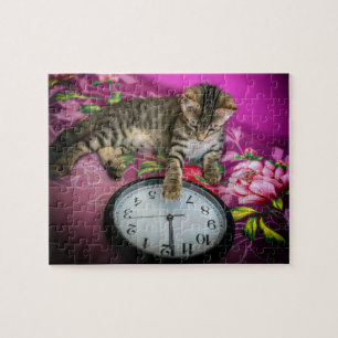New Year's Eve Clock Cat 12 Midnight Countdown Jigsaw Puzzle