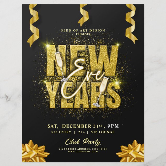 New Years Eve Club Party Gold Celebration Event  Flyer (Front)