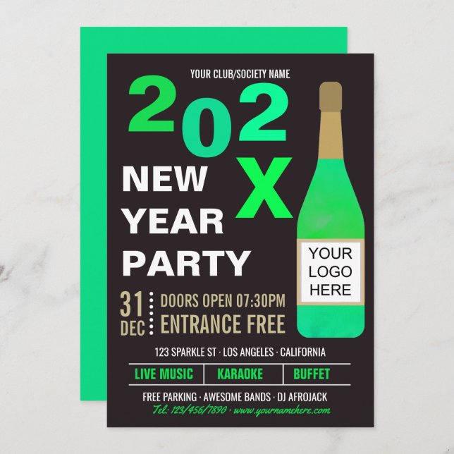 New Years Eve Club/Society Bash add Logo invite (Front/Back)