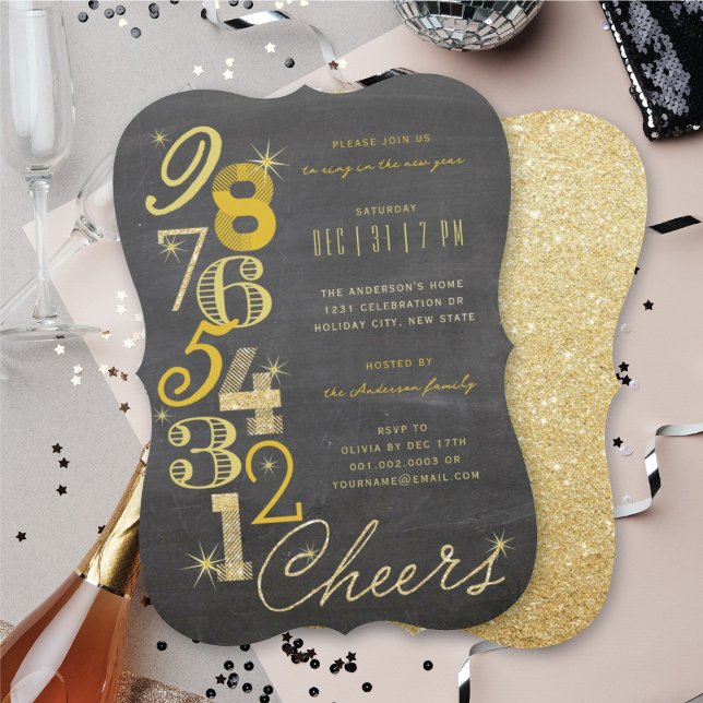 New Year's Eve Countdown Chalkboard Holiday Party Invitation (New Year's Eve Countdown Chalkboard Holiday Party Invitation @ fat_fa_tin)