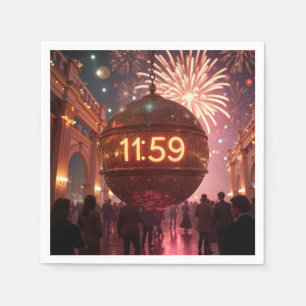 New Year's Eve Countdown Clock with Fireworks Napkin