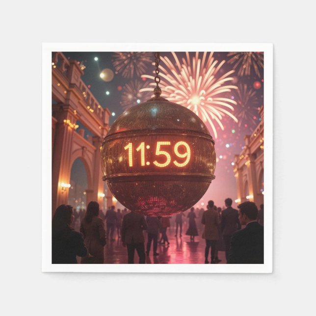 New Year's Eve Countdown Clock with Fireworks Napkin (Front)