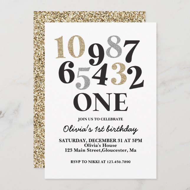 New Years Eve Countdown First Birthday Invitation (Front/Back)