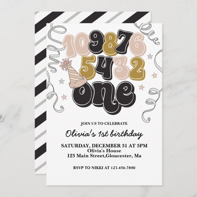 New Years Eve Countdown First Birthday Invitation (Front/Back)