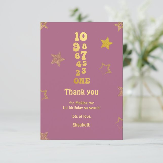 New Years Eve Countdown First Birthday  Thank You Card (Standing Front)
