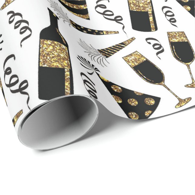 New Years eve drink pattern party wrap Wrapping Paper (Roll Corner)