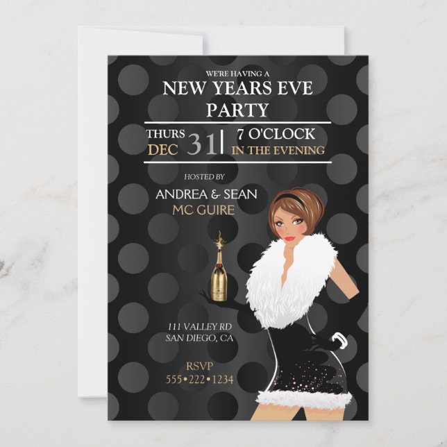 New Years Eve Fashion Girl Holiday Dress Invitation (Front)