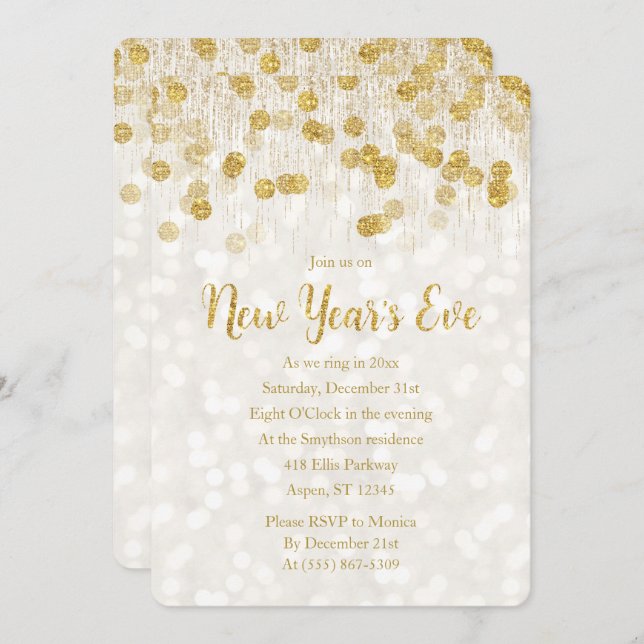 New Year's Eve Faux Gold Glitter Invitation (Front/Back)