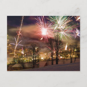 New Year's Eve Fireworks in Niederau Tyrol Austria Holiday Postcard
