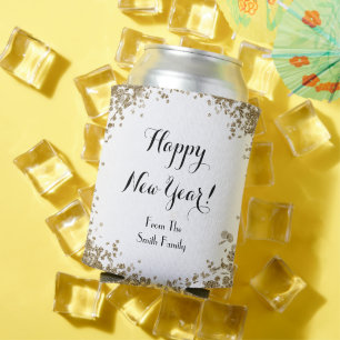 New Year's Eve Gold and White Custom Party Favour Can Cooler